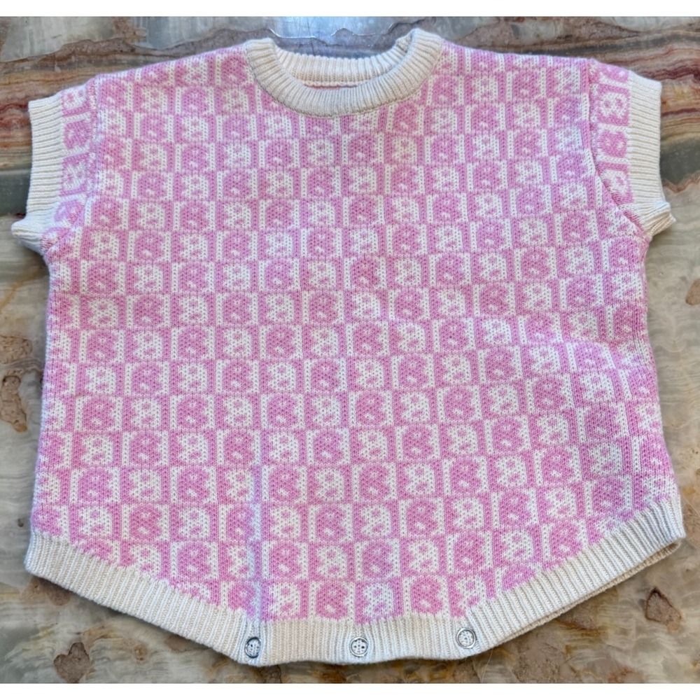 By Billie Baby BB One Piece Romper Pink White Knit Short Sleeve Size 6-12 Months
